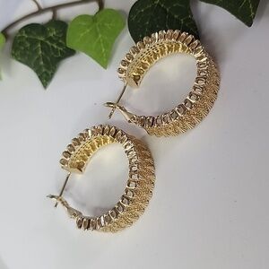 Chunky Gold Textured Wide Hoop Earrings